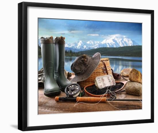 Fly Fishing Equipment on Deck-null-Framed Art Print