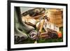 Fly Fishing Equipment on Grass-null-Framed Art Print