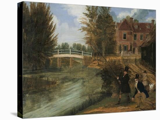 Fly Fishing in the River Lee Near the Ferry Boat Inn-James Pollard-Stretched Canvas