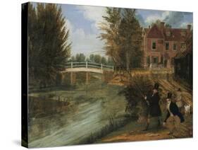 Fly Fishing in the River Lee Near the Ferry Boat Inn-James Pollard-Stretched Canvas