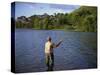 Fly Fishing on the River Dee, Grampians, Scotland, United Kingdom, Europe-Groenendijk Peter-Stretched Canvas