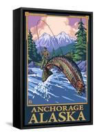 Fly Fishing Scene, Anchorage, Alaska-Lantern Press-Framed Stretched Canvas