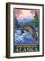 Fly Fishing Scene, Anchorage, Alaska-Lantern Press-Framed Art Print