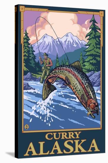 Fly Fishing Scene, Curry, Alaska-Lantern Press-Stretched Canvas