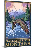 Fly Fishing Scene, Gallatin River, Montana-Lantern Press-Mounted Art Print