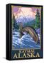Fly Fishing Scene, Katmai, Alaska-Lantern Press-Framed Stretched Canvas