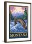 Fly Fishing Scene, Montana-Lantern Press-Framed Art Print