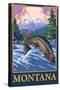 Fly Fishing Scene, Montana-Lantern Press-Stretched Canvas