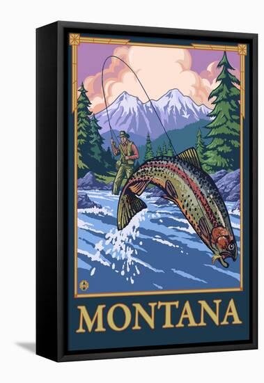 Fly Fishing Scene, Montana-Lantern Press-Framed Stretched Canvas