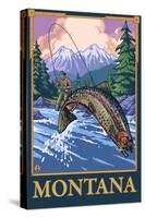 Fly Fishing Scene, Montana-Lantern Press-Stretched Canvas