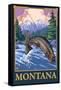Fly Fishing Scene, Montana-Lantern Press-Framed Stretched Canvas