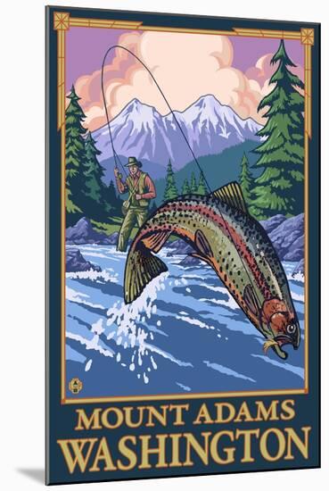 Fly Fishing Scene, Mount Adams, Washington-Lantern Press-Mounted Art Print