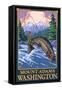 Fly Fishing Scene, Mount Adams, Washington-Lantern Press-Framed Stretched Canvas