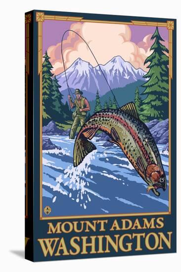 Fly Fishing Scene, Mount Adams, Washington-Lantern Press-Stretched Canvas