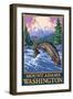 Fly Fishing Scene, Mount Adams, Washington-Lantern Press-Framed Art Print