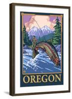 Fly Fishing Scene, Oregon-Lantern Press-Framed Art Print