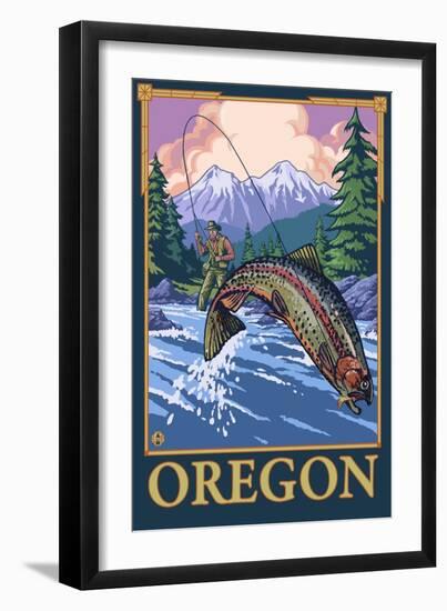 Fly Fishing Scene, Oregon-Lantern Press-Framed Art Print