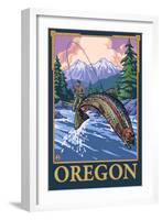 Fly Fishing Scene, Oregon-Lantern Press-Framed Art Print