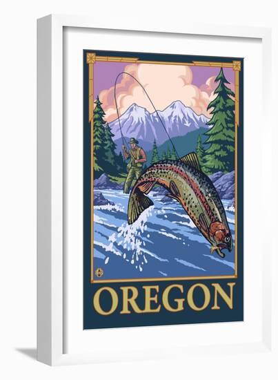 Fly Fishing Scene, Oregon-Lantern Press-Framed Art Print