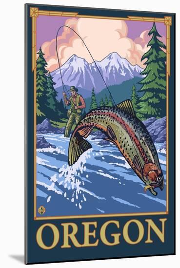 Fly Fishing Scene, Oregon-Lantern Press-Mounted Art Print