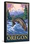 Fly Fishing Scene, Oregon-Lantern Press-Framed Stretched Canvas