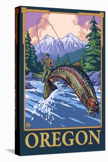 Fly Fishing Scene, Oregon-Lantern Press-Stretched Canvas