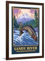 Fly Fishing Scene, Sandy River, Oregon-Lantern Press-Framed Art Print