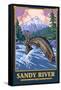 Fly Fishing Scene, Sandy River, Oregon-Lantern Press-Framed Stretched Canvas