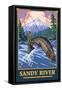 Fly Fishing Scene, Sandy River, Oregon-Lantern Press-Framed Stretched Canvas