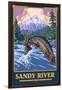 Fly Fishing Scene, Sandy River, Oregon-Lantern Press-Framed Art Print