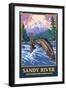 Fly Fishing Scene, Sandy River, Oregon-Lantern Press-Framed Art Print