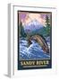 Fly Fishing Scene, Sandy River, Oregon-Lantern Press-Framed Art Print