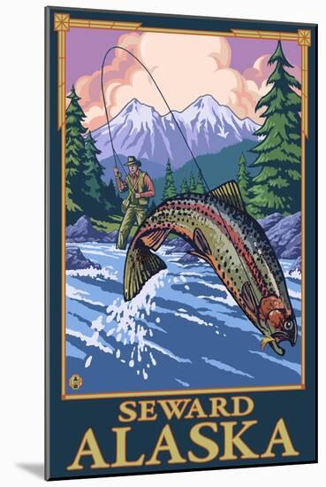 Fly Fishing Scene, Seward, Alaska-Lantern Press-Mounted Art Print