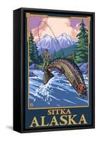Fly Fishing Scene, Sitka, Alaska-Lantern Press-Framed Stretched Canvas