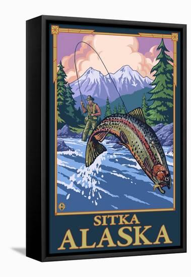 Fly Fishing Scene, Sitka, Alaska-Lantern Press-Framed Stretched Canvas
