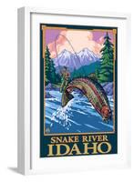 Fly Fishing Scene, Snake River, Idaho-Lantern Press-Framed Art Print
