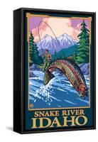 Fly Fishing Scene, Snake River, Idaho-Lantern Press-Framed Stretched Canvas