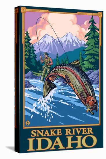 Fly Fishing Scene, Snake River, Idaho-Lantern Press-Stretched Canvas