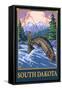 Fly Fishing Scene - South Dakota-Lantern Press-Framed Stretched Canvas