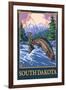 Fly Fishing Scene - South Dakota-Lantern Press-Framed Art Print