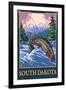 Fly Fishing Scene - South Dakota-Lantern Press-Framed Art Print