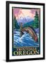 Fly Fishing Scene, Troutdale, Oregon-Lantern Press-Framed Art Print