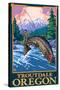 Fly Fishing Scene, Troutdale, Oregon-Lantern Press-Stretched Canvas