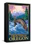 Fly Fishing Scene, Troutdale, Oregon-Lantern Press-Framed Stretched Canvas