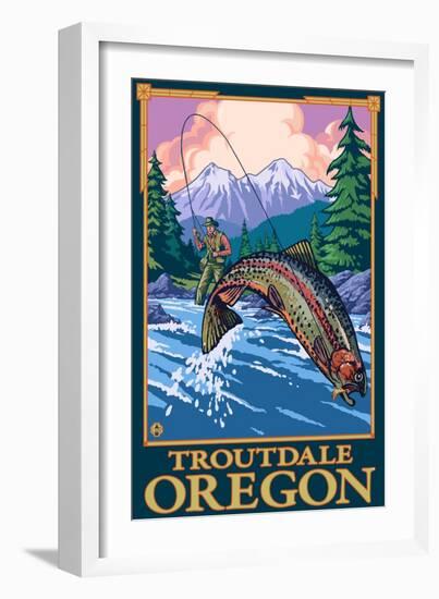 Fly Fishing Scene, Troutdale, Oregon-Lantern Press-Framed Art Print