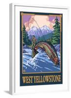 Fly Fishing Scene, West Yellowstone-Lantern Press-Framed Art Print