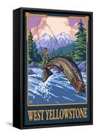 Fly Fishing Scene, West Yellowstone-Lantern Press-Framed Stretched Canvas
