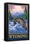 Fly Fishing Scene, Wyoming-Lantern Press-Framed Stretched Canvas