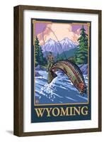 Fly Fishing Scene, Wyoming-Lantern Press-Framed Art Print