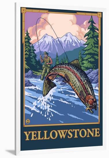 Fly Fishing Scene, Yellowstone National Park-Lantern Press-Framed Art Print